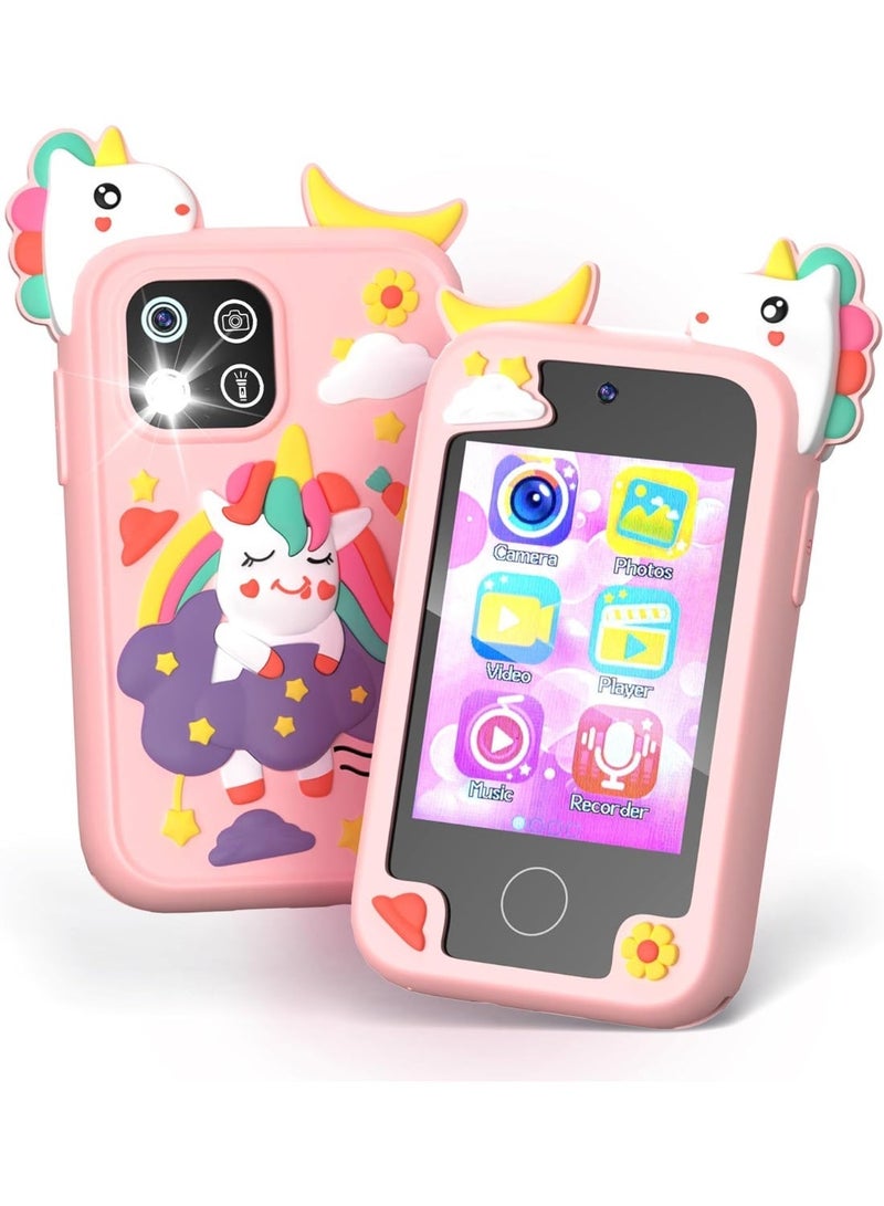 لعبة هاتف تعليمي بشاشة لمس للأولاد والبنات من 3 إلى 10 سنوات، شاشة 2.8 بوصة بكاميرتين مزدوجة، ألعاب تعليمية، مشغل موسيقى، تتضمن بطاقة ذاكرة 8 جيجابايت - وردي - Image 2